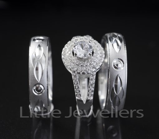 Sterling Silver Wedding Rings Inclusive Of Engagement Ring.