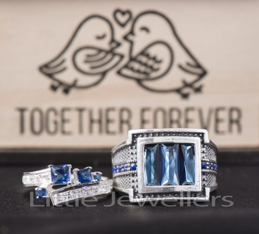Sterling Silver Sapphire Matching His & Hers Rings