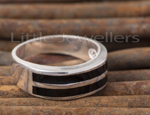 A Silver Black Stripped Men's Ring