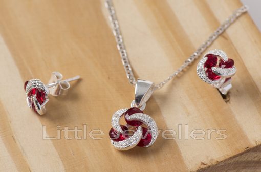 Sterling Silver Cz Garnet Necklace Set