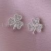 Sterling Silver Oxalis Flower Stud Earrings, Silver Three Leaf Clover Flower Stud Earring