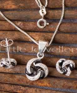 Sterling silver black floral necklace set