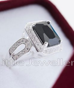 Sterling Silver Black Radiant Shape Ring