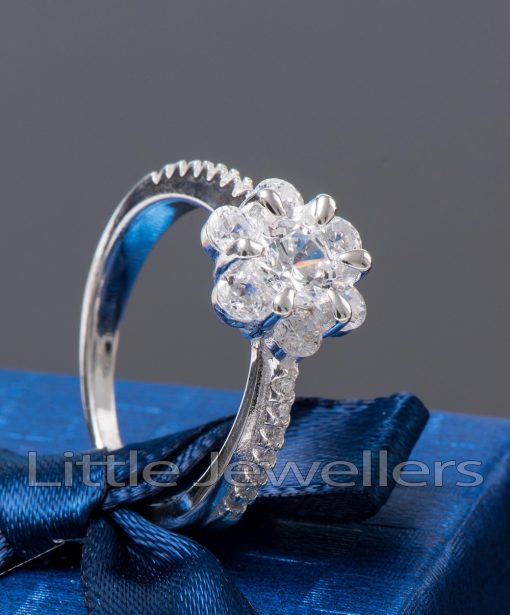 sterling silver flower engagement ring