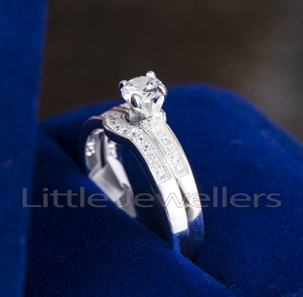 double silver engagement ring