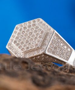 Hexagonal Micro Paved Silver Male Ring