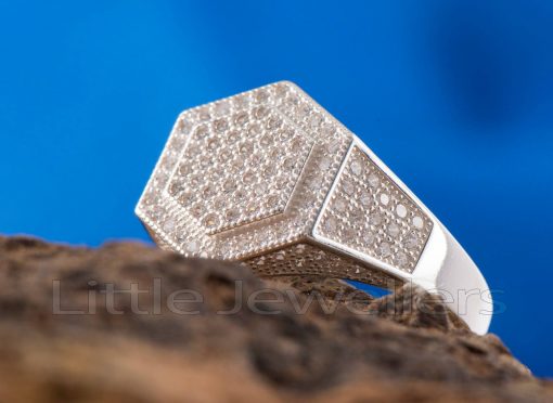 Hexagonal Micro Paved Silver Male Ring