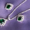 Sterling silver emerald pendant necklace and earring set