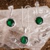 silver emerald green necklace set