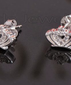 Sterling Silver Cz Crown Stud Earrings
