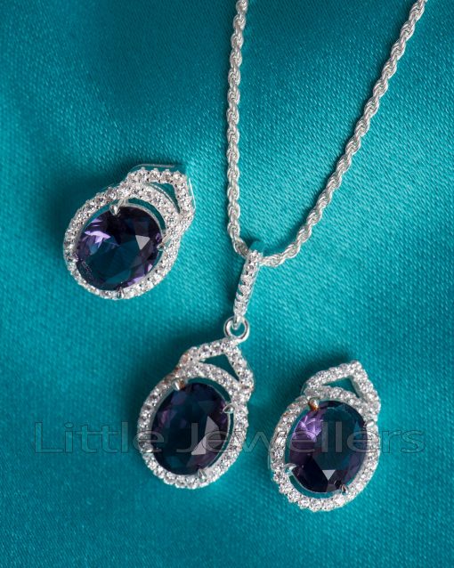 Make a statement with this purple amethyst pendant & earring necklace