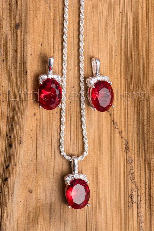 A minimal and beautiful cz garnet necklace set.