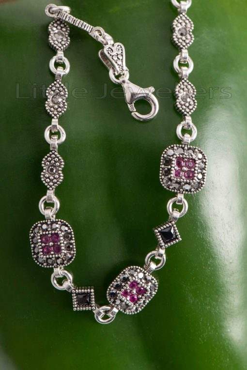 sterling silver marcasite and ruby bracelet