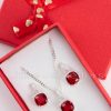 sterling silver cz ruby red necklace set