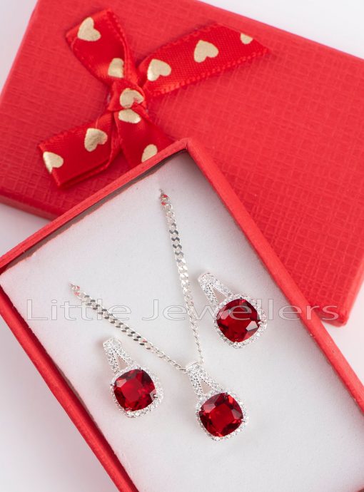 sterling silver cz ruby red necklace set
