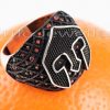 This orange accented silver Spartan Warrior Mask ring a symbol of courage, power and strength.