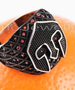 This orange accented silver Spartan Warrior Mask ring a symbol of courage, power and strength.