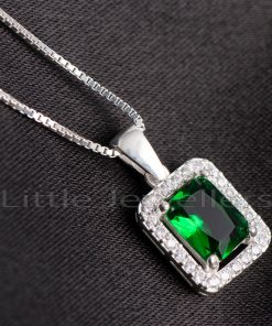 Emerald Green Zirconia Gem Silver Chain