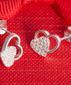Double Heart silver earrings