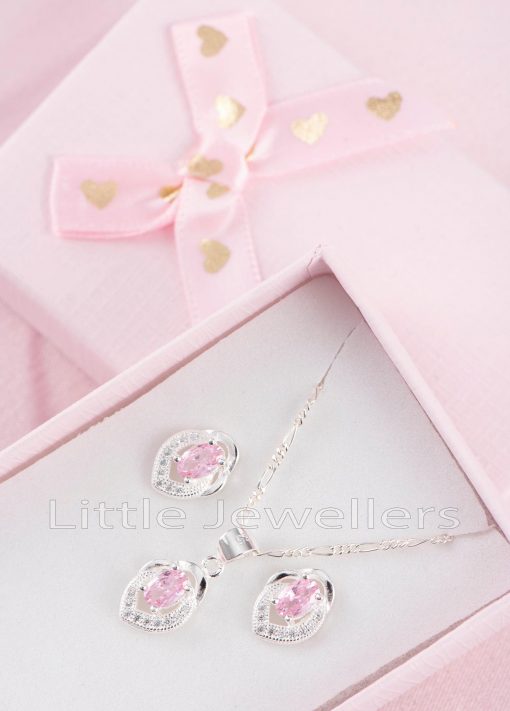 Gorgeous Pink Sterling Silver Necklace & Earring Set