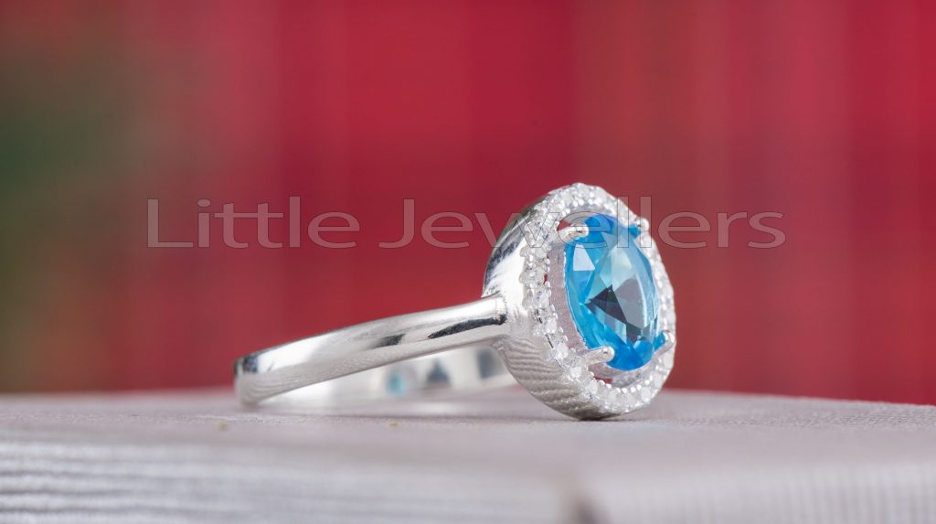 blue silver engagement ring