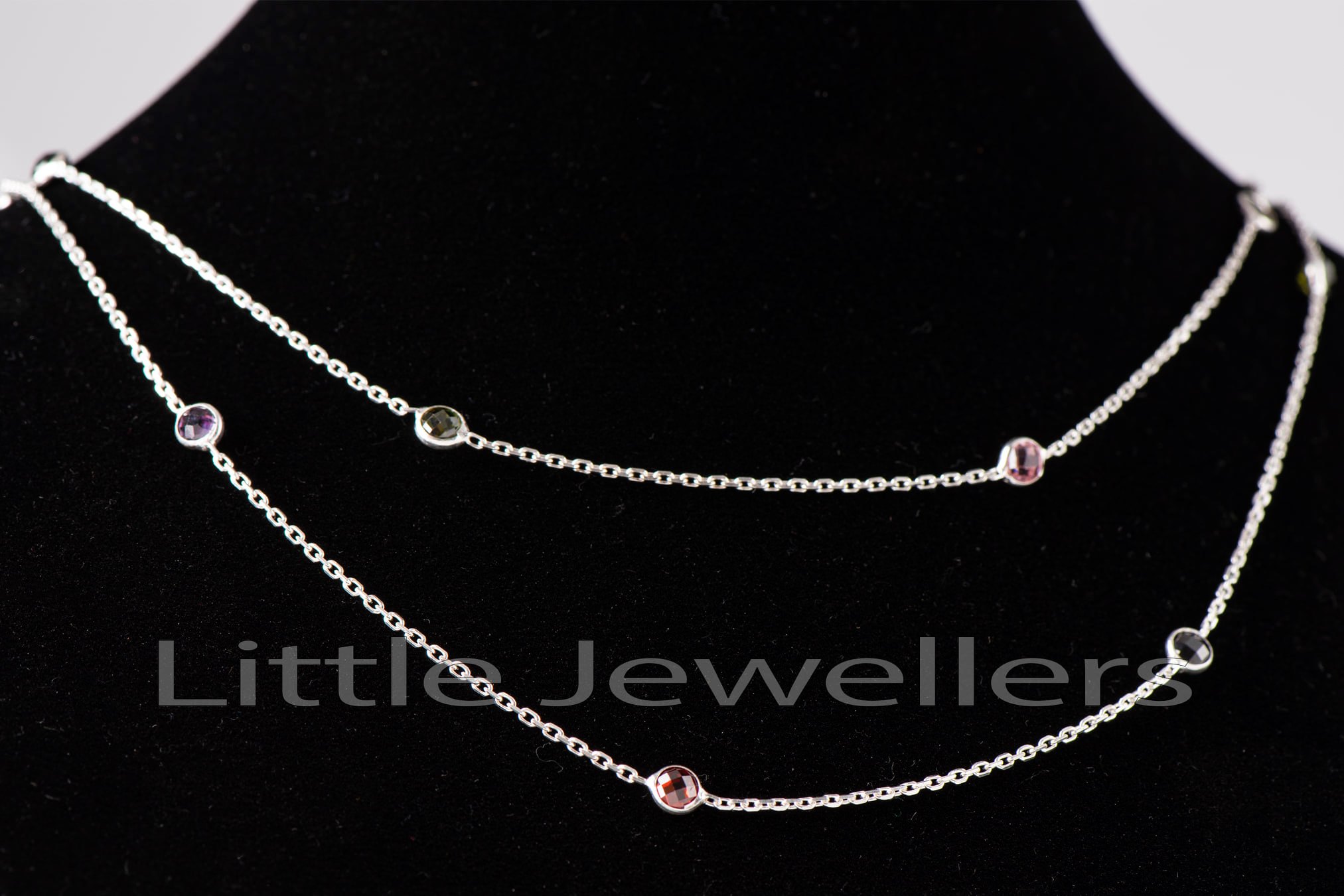 silver necklace with jewels