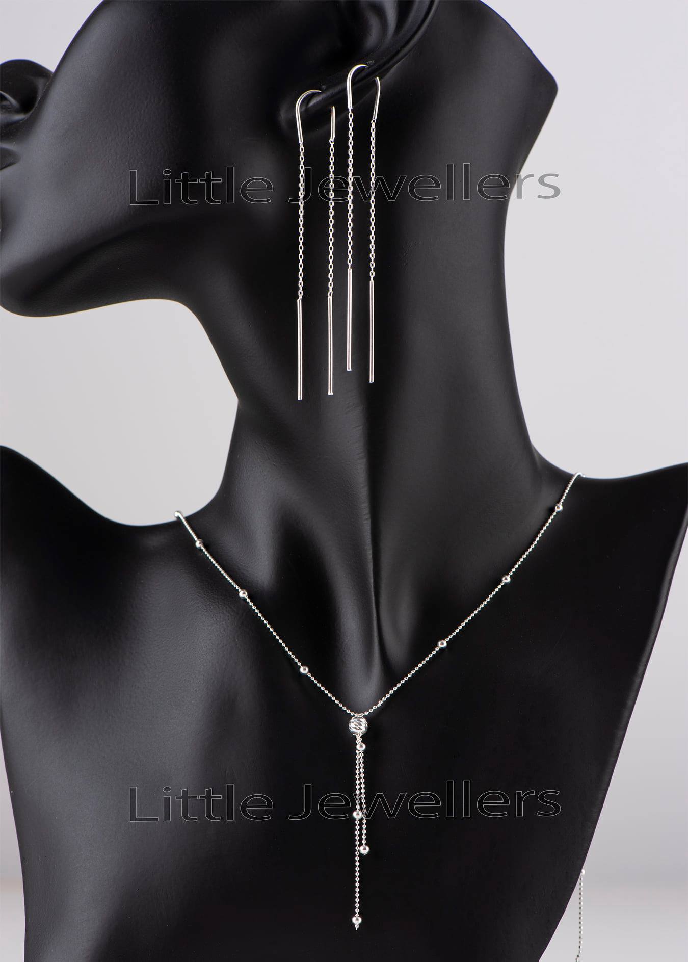 silver dangling necklace set 