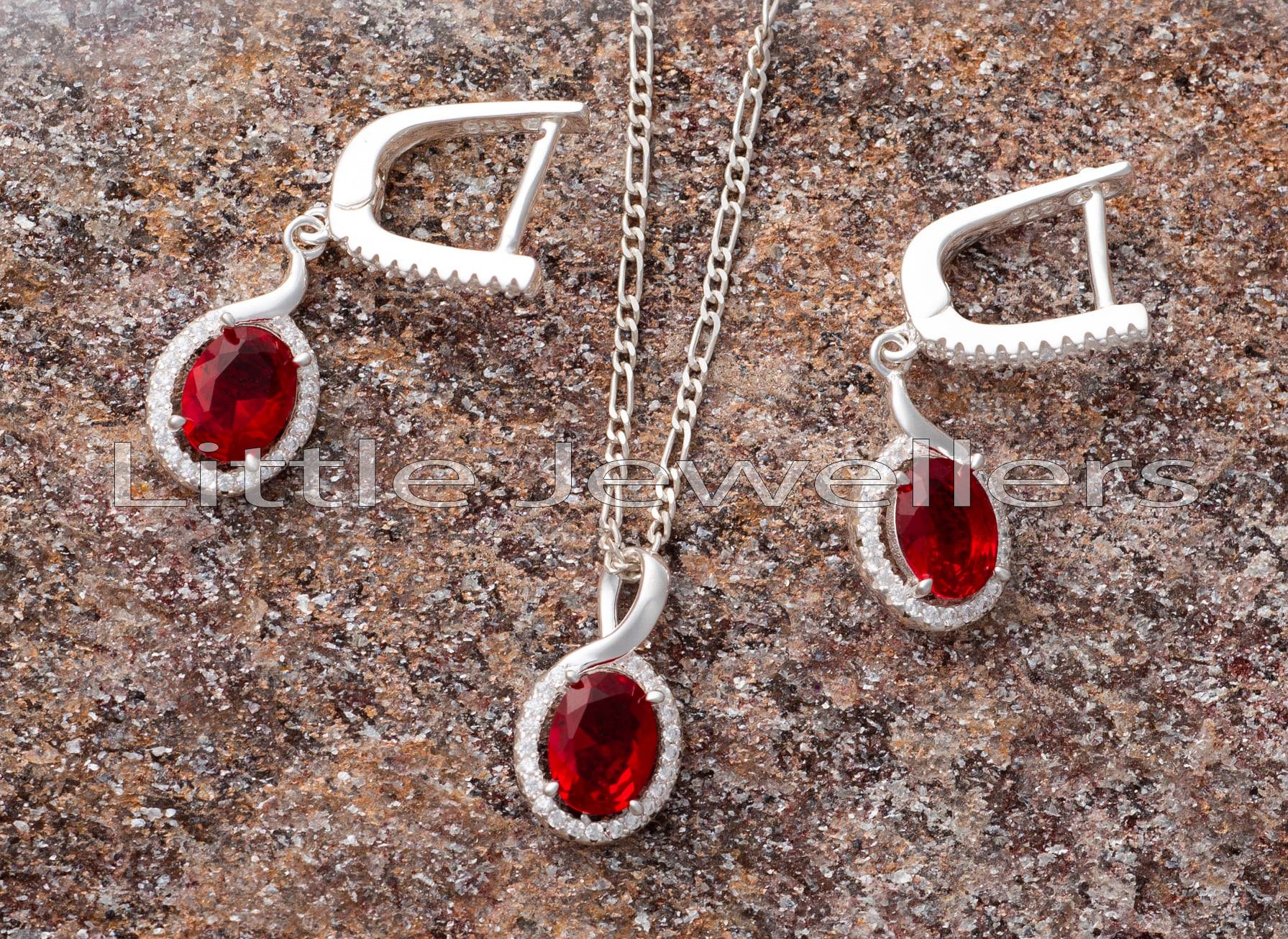 red ruby earring and necklace set