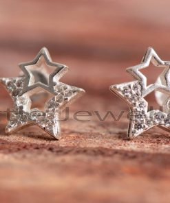 An adorable pair of  double star stud earrings that feature cubic zirconia accents for that extra sparkle.