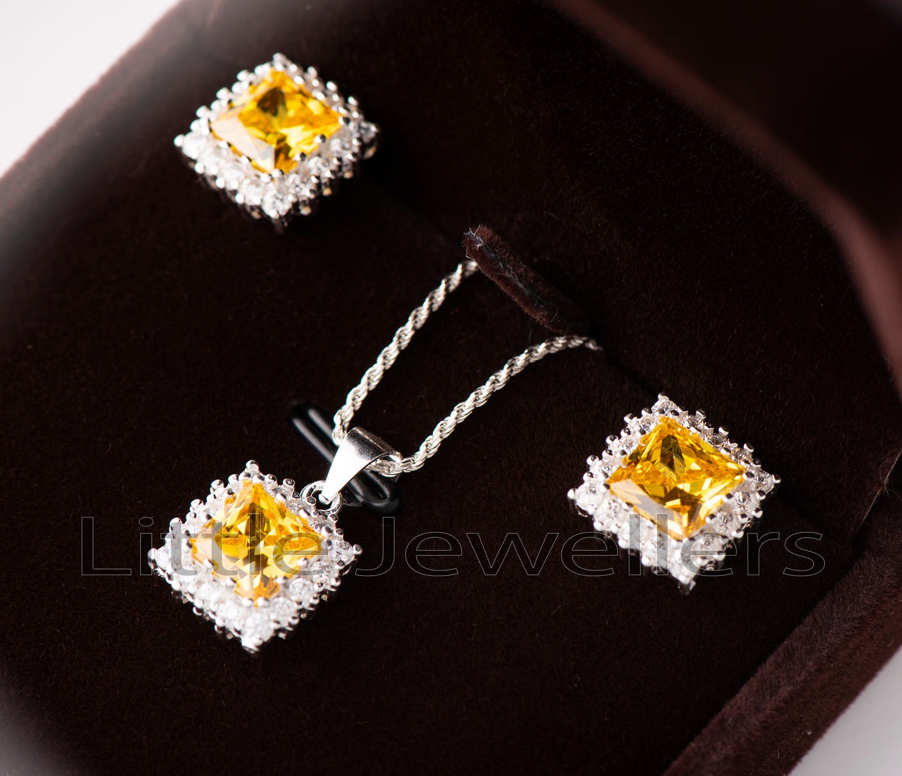 citrine silver necklace set