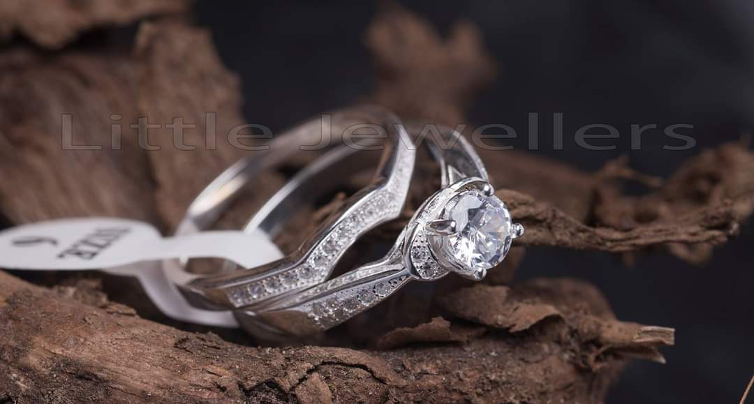 silver double engagement rings