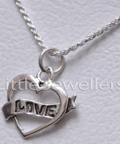 This sterling silver necklace with the word "love" written on it will make a lasting impression, and it is the ideal gift for that special woman in your life.