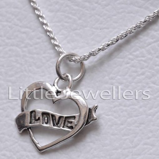This sterling silver necklace with the word "love" written on it will make a lasting impression, and it is the ideal gift for that special woman in your life.