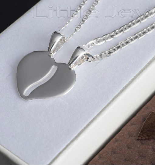 This gorgeous silver necklace is meant to symbolize the love between a couple. It can be split up and engraved with your initials or names.