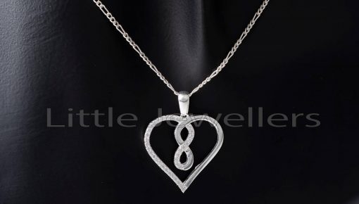 This exquisite sterling silver necklace features an infinity sign in the center, which represents love, togetherness, eternity, and devotion.