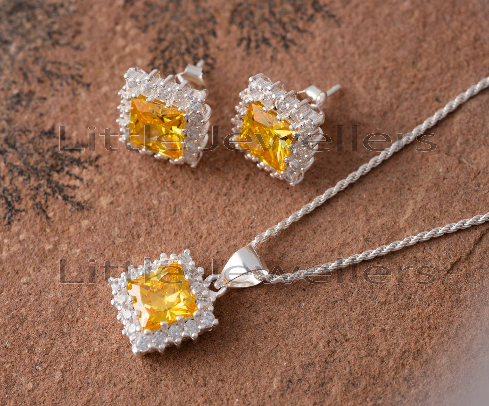 Stunning Flower Design CZ Stone Necklace Set - South India Jewels