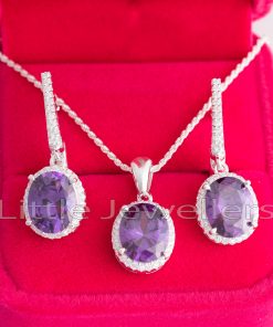 The sterling silver oval-shaped hanging amethyst necklace set is a timeless piece of jewelry that would make an ideal gift for yourself or someone you care about!
