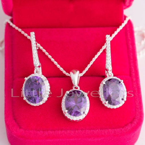 The sterling silver oval-shaped hanging amethyst necklace set is a timeless piece of jewelry that would make an ideal gift for yourself or someone you care about!