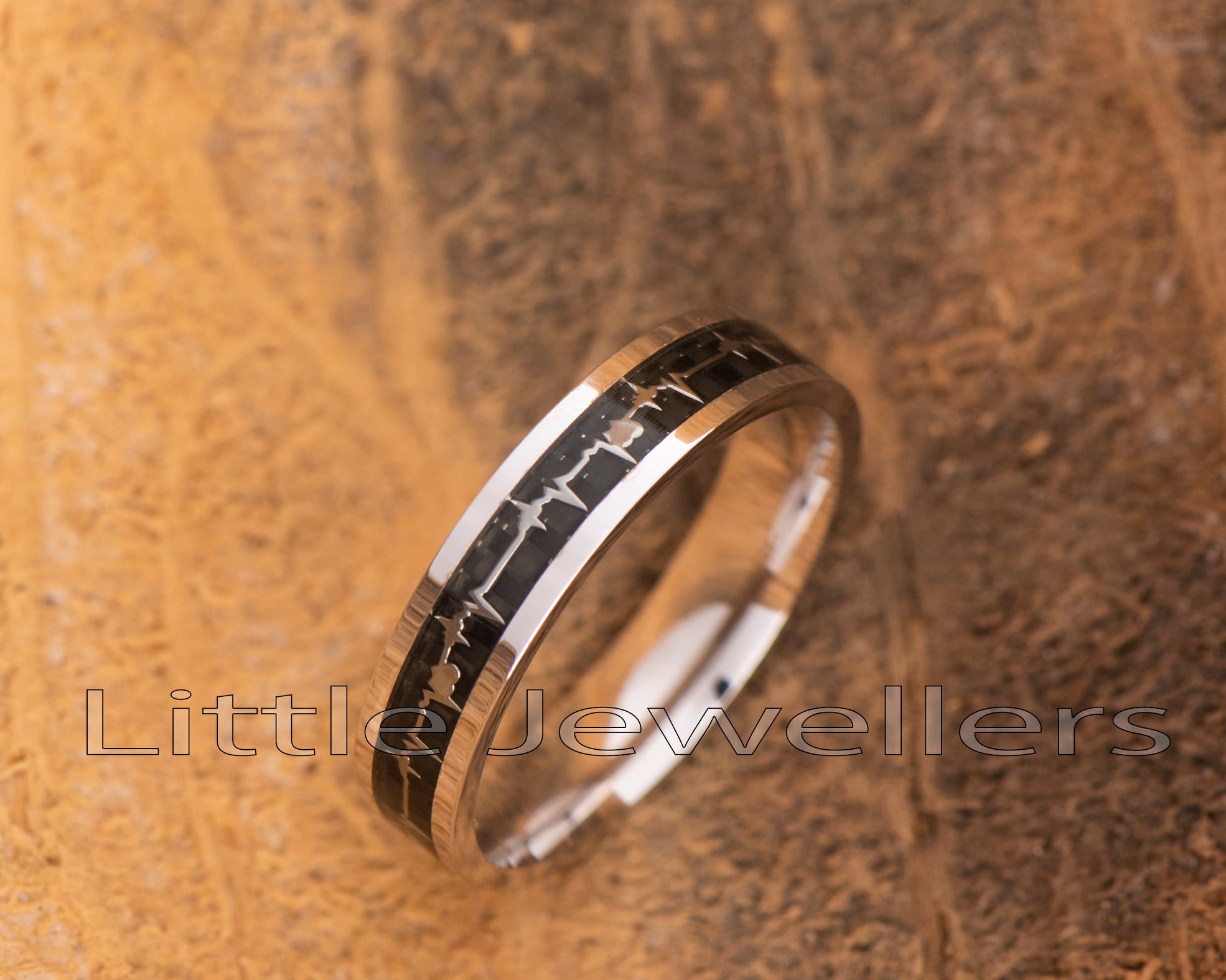 silver heart beat wedding ring