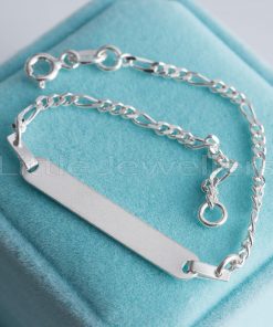 A sterling silver kids bracelet that may be engraved with a name or personal message, and it's adjustable so it can grow with your child.