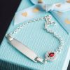 This children's bracelet is hypoallergenic & made of sterling silver. It can be engraved with the baby's name & comes with a lovely ladybug charm.