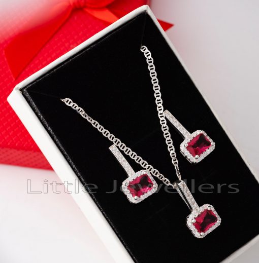 This lovely red necklace and earring set with small cz stones will complement any outfit.