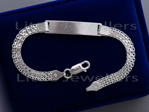 Our solid silver, mesh-patterned men's bracelet is ideal for everyday use and may be customized with your name.