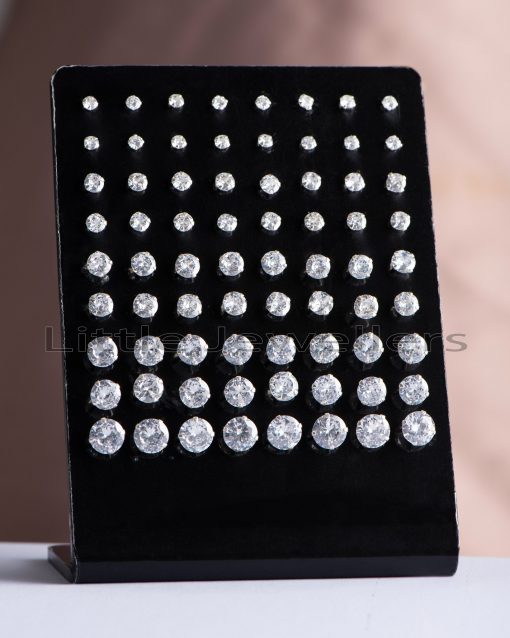 This magnificent set of silver and cubic zirconia stud earrings will sparkle all day.