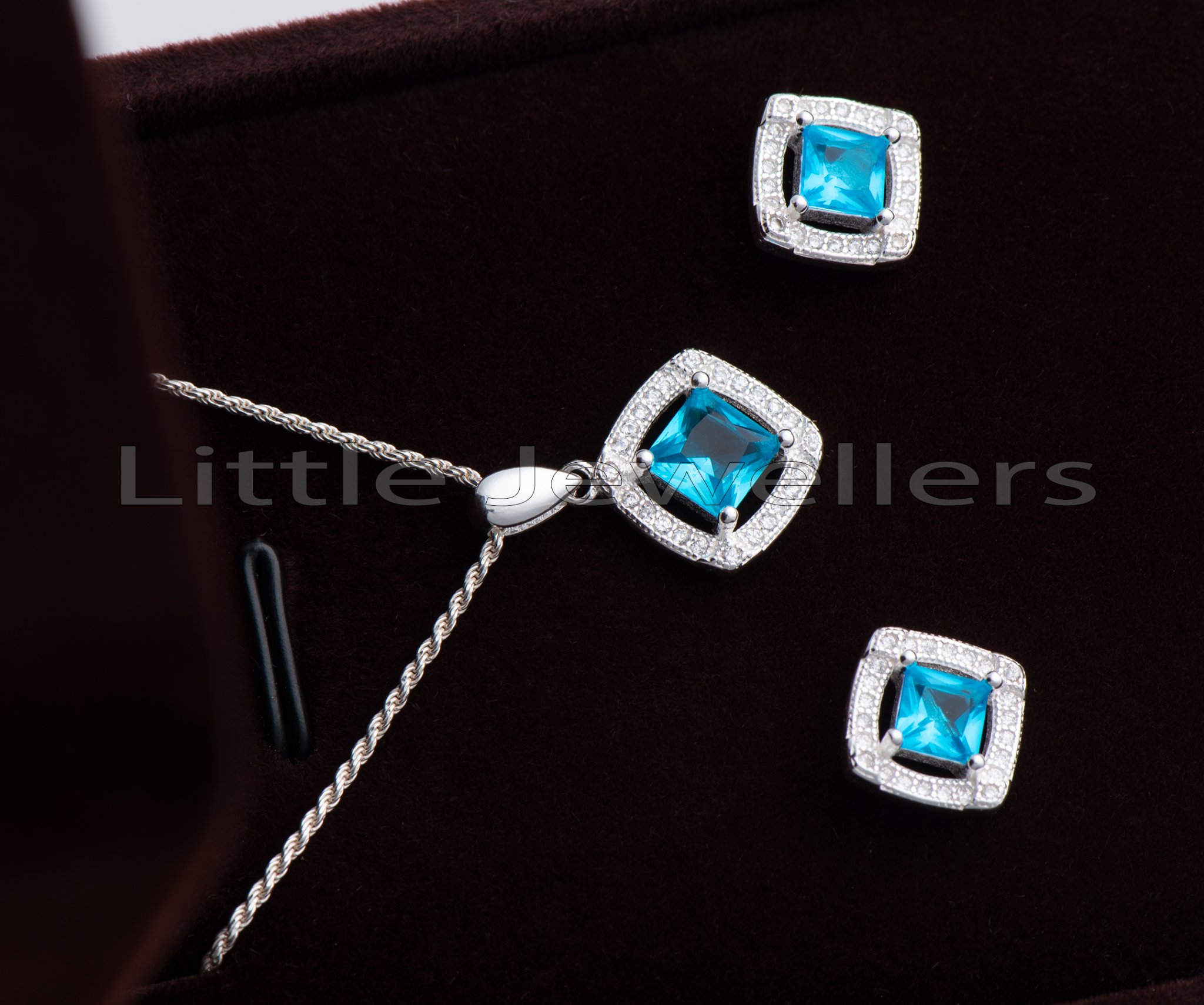 aqua marine silver necklace set