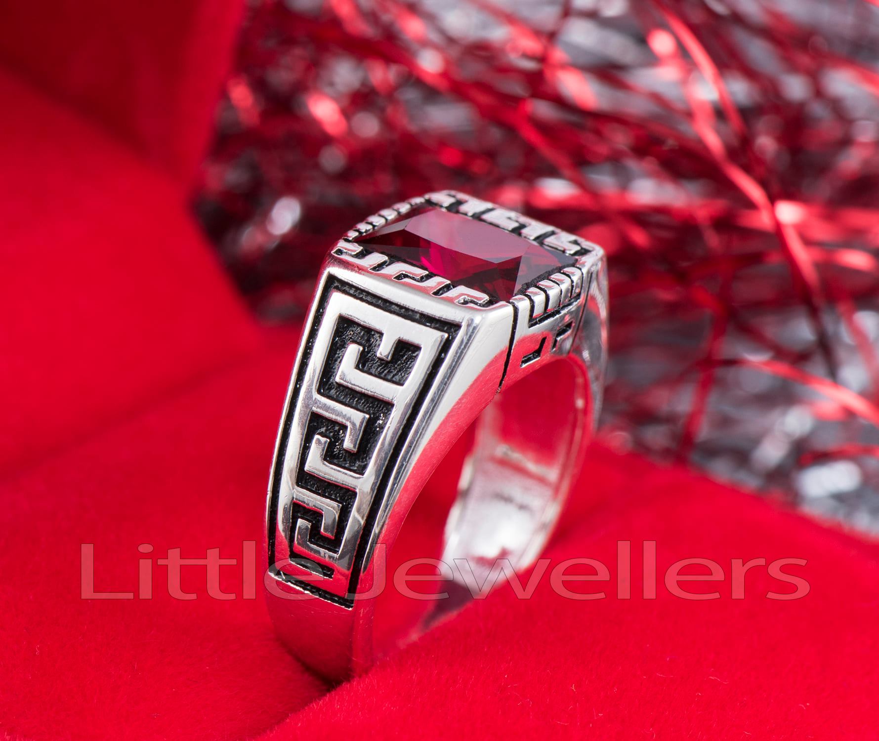 Red silver male ring