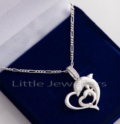 Keep your special someone close to your heart with this stunning silver dolphin necklace.