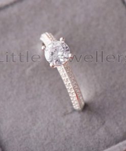 Say yes to the future with this sterling silver cz diamond engagement ring showcasing a solitaire stone in the center!