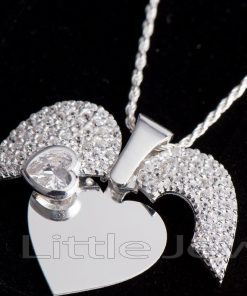 Our stunning zirconia encrusted open heart pendant necklace makes the perfect gift! Make it extra special by personalizing it with a special message or image. Get yours done today at our jewelry store!