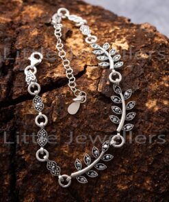 Bring nature's beauty to your wrist with this gorgeous silver leaf bracelet with marcasite gems. perfect for the stylish woman who appreciates nature, this silver bracelet is an ideal gift for her.